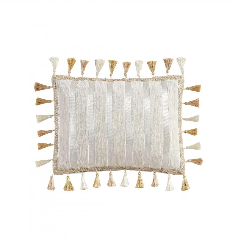 Davinci Santos Snow Yarn Dyed Chenille Jacquard With Tassle Detail Brunch Cushion | Snow